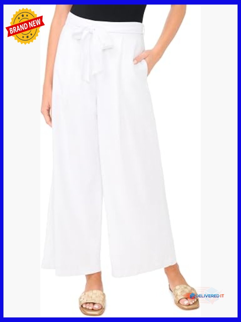 Wide Leg Tie Waist Pants Palazzo Linen Rayon High Rise